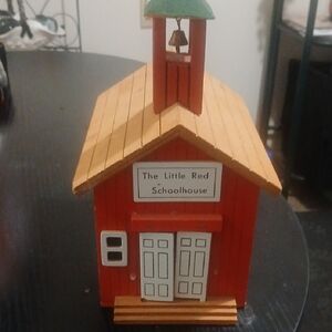 Madison & Berkeley Red Wooden Schoolhouse with Tan Roof and Green Bell Tower